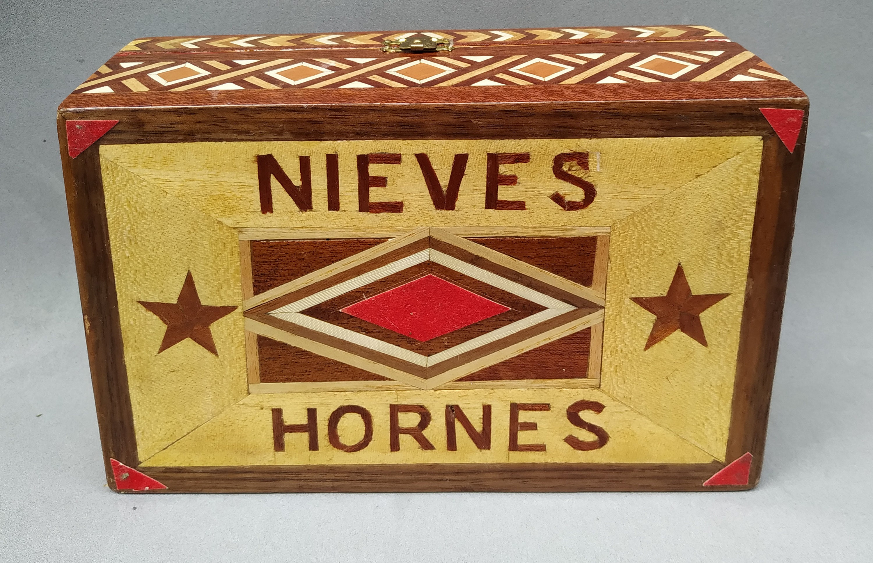 ヴィンテージ象嵌木箱、手作り木製モザイクアートボックス、木製寄木