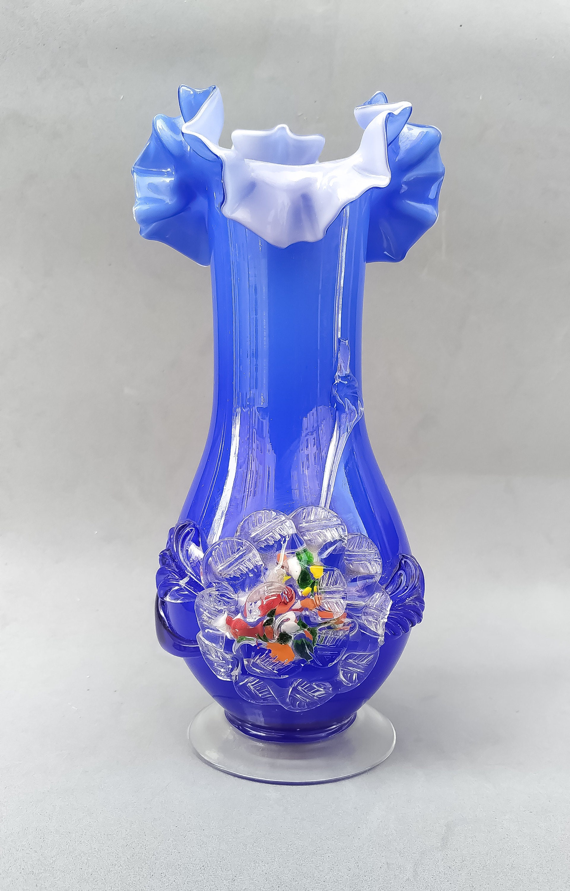 Vintage Art Glass Blue Vase Flower Murano Type // Beautiful Vase