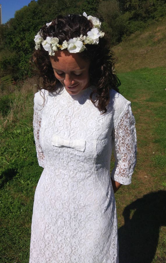 Vintage 60's Maxi White Lace Wedding Dress / Roma… - image 2