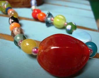 Multi Color Glass Beads Necklace / Bohemian Jewelry /Boho Chic Beaded Necklace