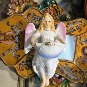 Antique bisque Holy Water Font Religious // Benitier handpainted