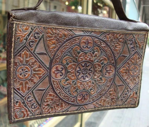 Vintage leather  handbag vintage unique piece ret… - image 3