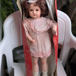 Vintage Large Old walking doll in Original Box / Les poupees Duchesse in Pale Pink Dress antique