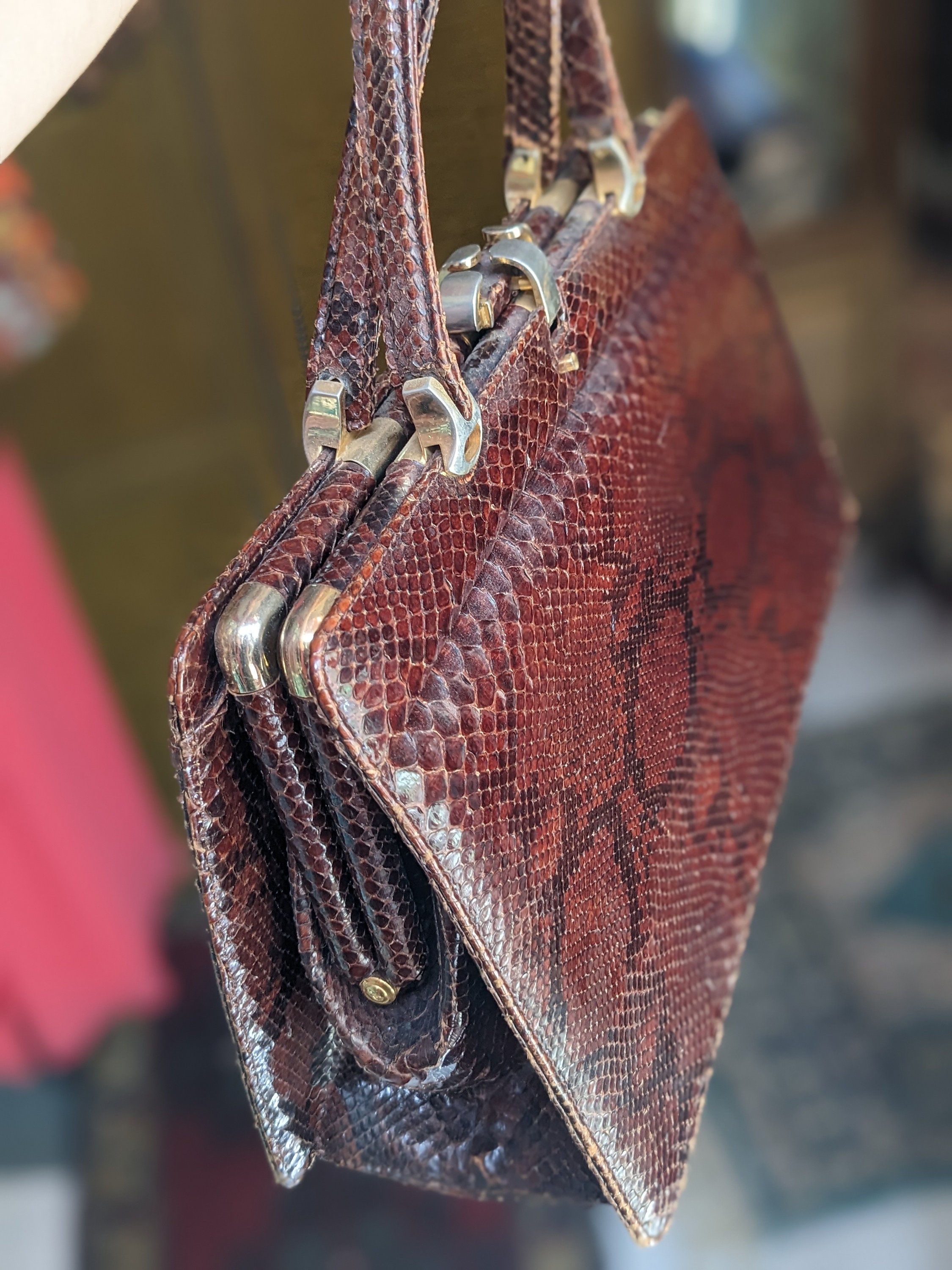 Antique Vintage Bag Genuine Python Snakeskin and Small Purse