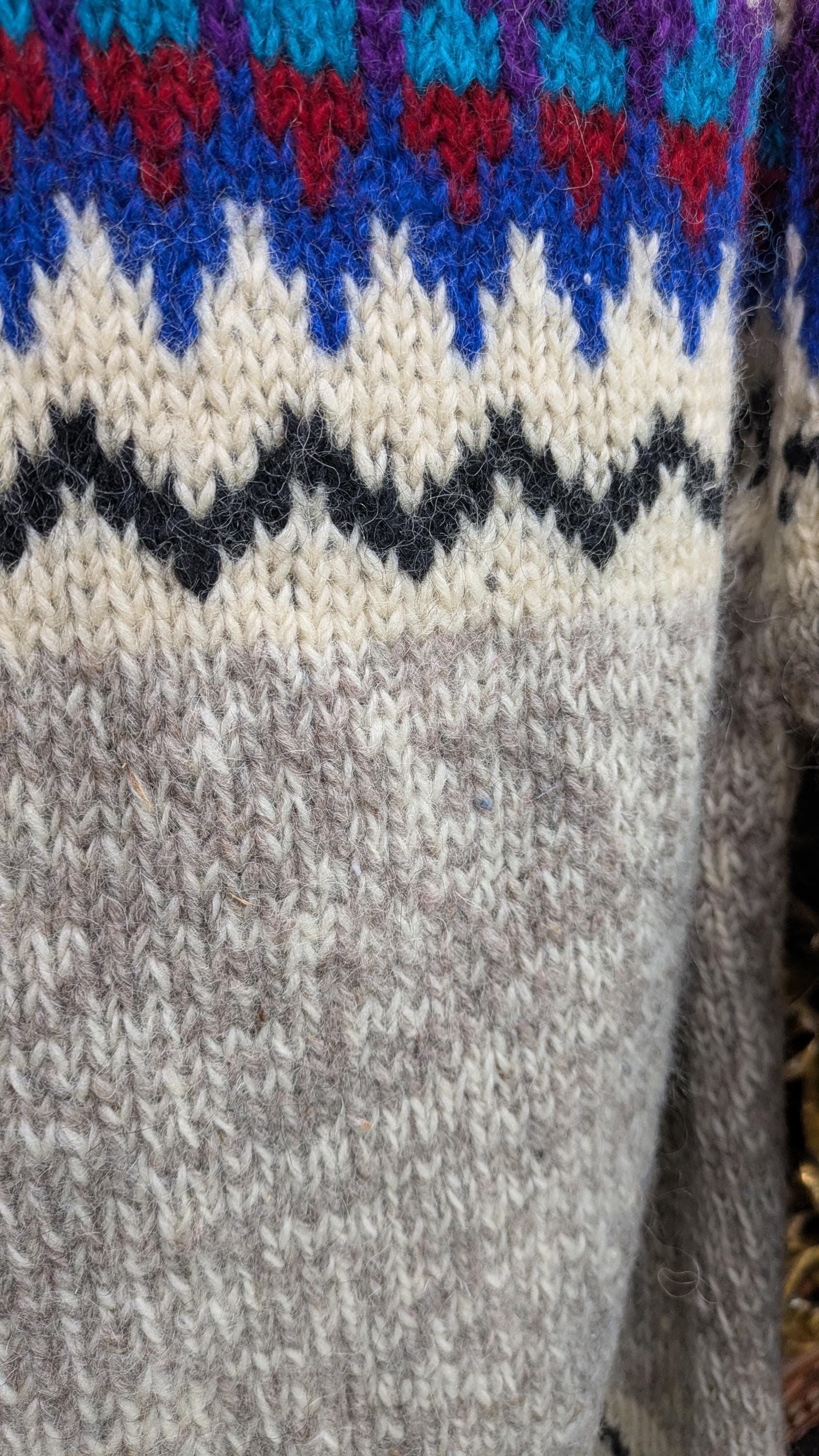 80s Vintage Nepal Handknitted Wool Sweater Knitwear Blue Ornament 