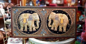 Lot De 2 Tapisseries Murales éléphant Indien - 115,7 X 33 Cm, Avec Pompons, Décoration Salon Ou Entrée