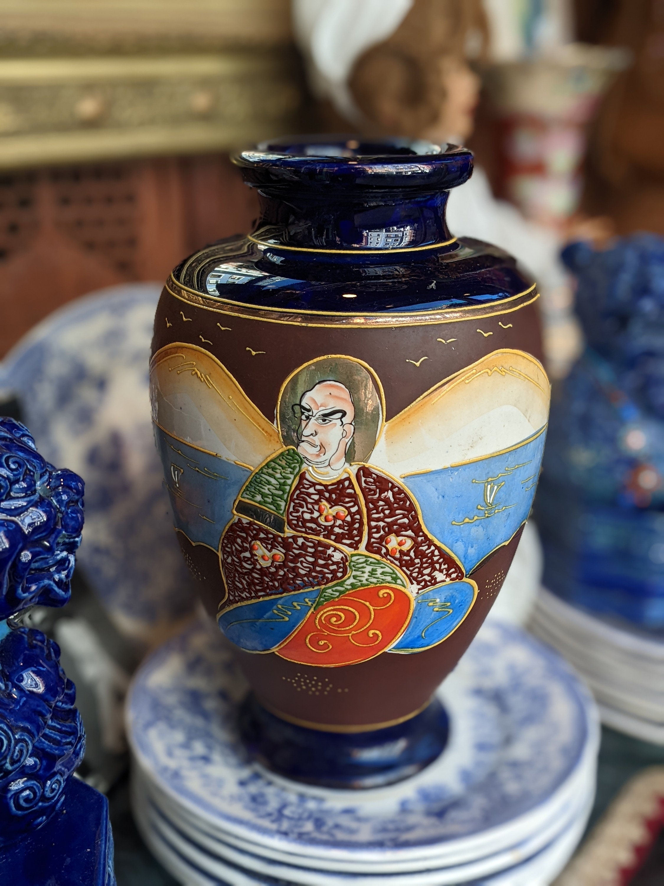 Antique Vase Cobalt Japanese Satsuma Moriage - Etsy