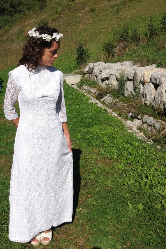 Vintage 60's Maxi White Lace Wedding Dress / Roma… - image 9