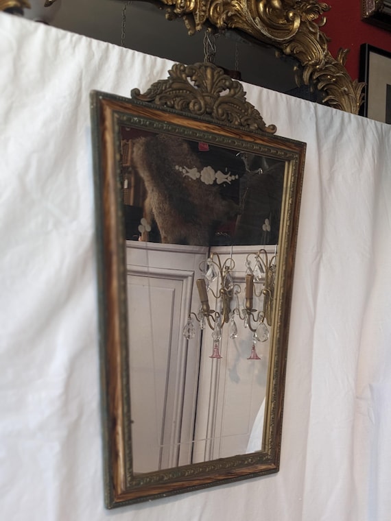 Espejo de madera adornado antiguo, espejo antiguo/francés, decoración del hogar