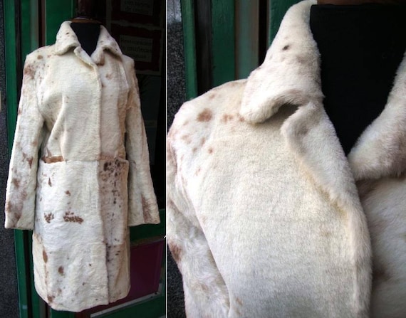 ON SALE!!Vintage faux pony fur Coat / White and b… - image 1