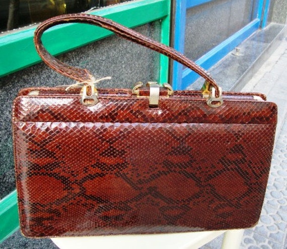 Antique Vintage Bag Genuine Python Snakeskin and … - image 4