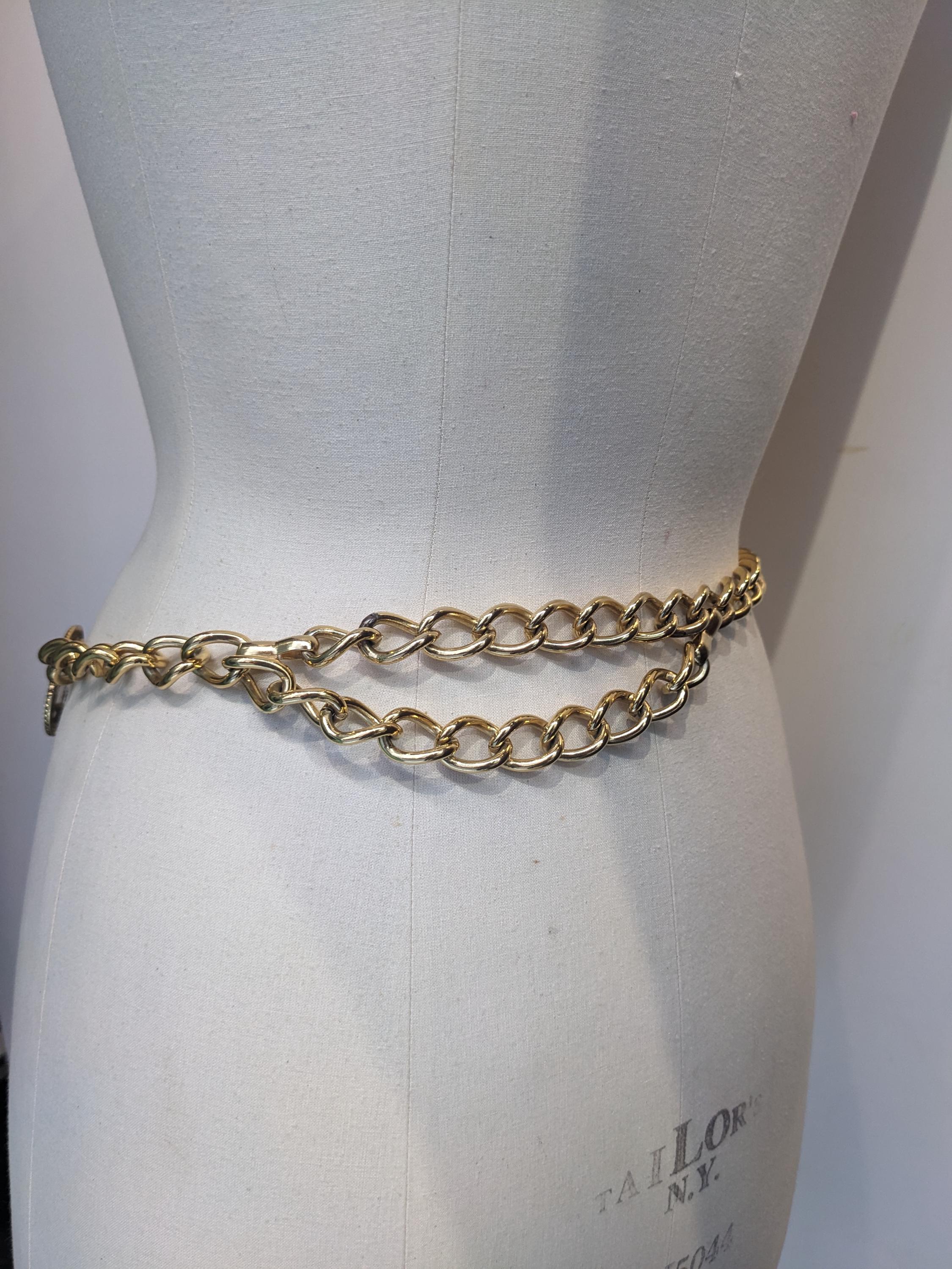 80s Vintage Gold Chain ESCADA Charm Belt Gold Metallic
