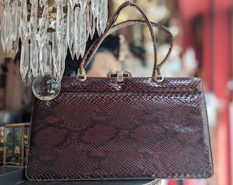 Antique Vintage Bag Genuine Python Snakeskin and small purse / Vintage Handbag/Exotic Snakeskin Bag/ Art Deco Bag Brass Hardware