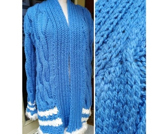 Vintage Wool Blue cardigan - jacket / 1980s /70s Wool / Blue Jacket / Blue Cardigan