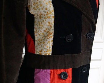 Vintage Desigual Coat Patchwork Velvet and fabric // Fashion Coat