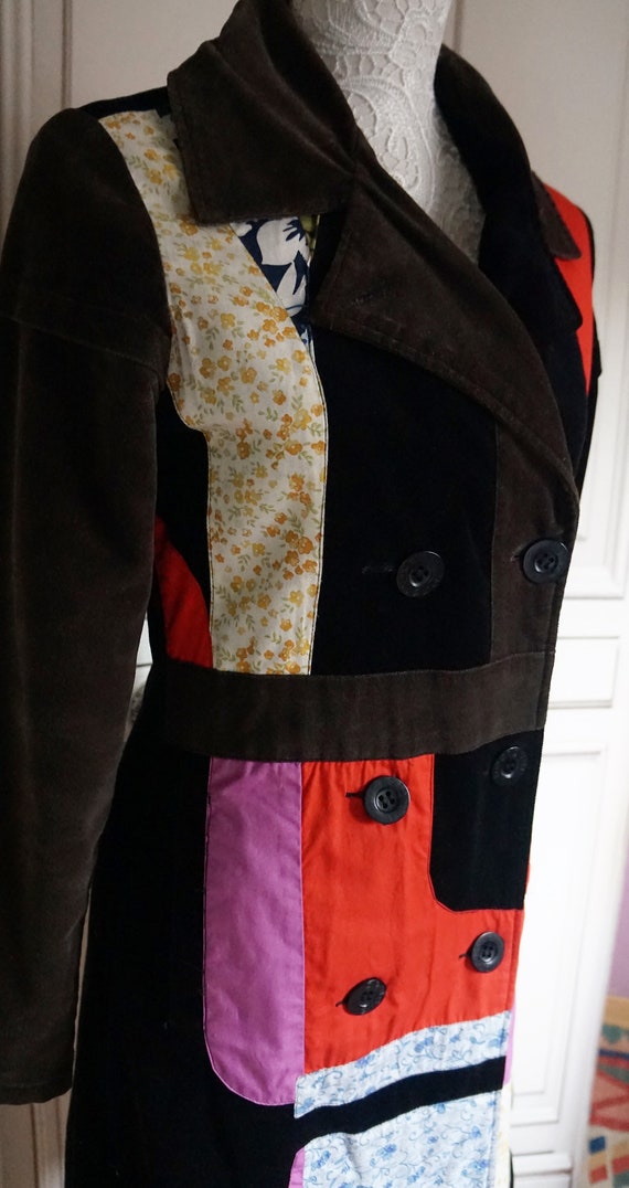 Vintage Desigual Coat Patchwork Velvet and fabric… - image 1