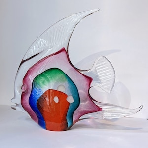 Vintage Murano Glass Fish // Rainbow clear Art Glass // Office Decor Paper Weight
