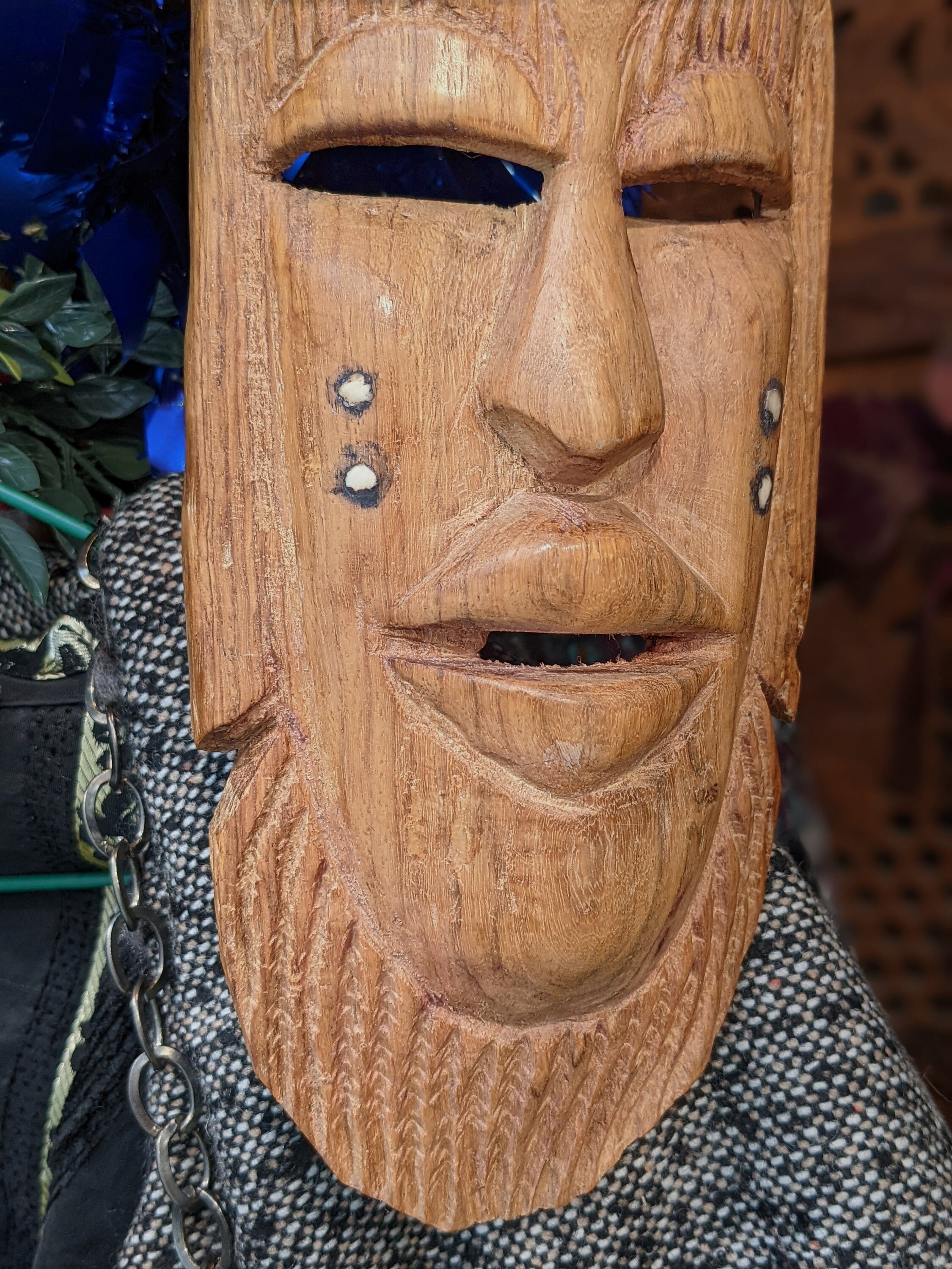 Vintage African Mask Wood Carving Face Primitive Art Wall Hanging