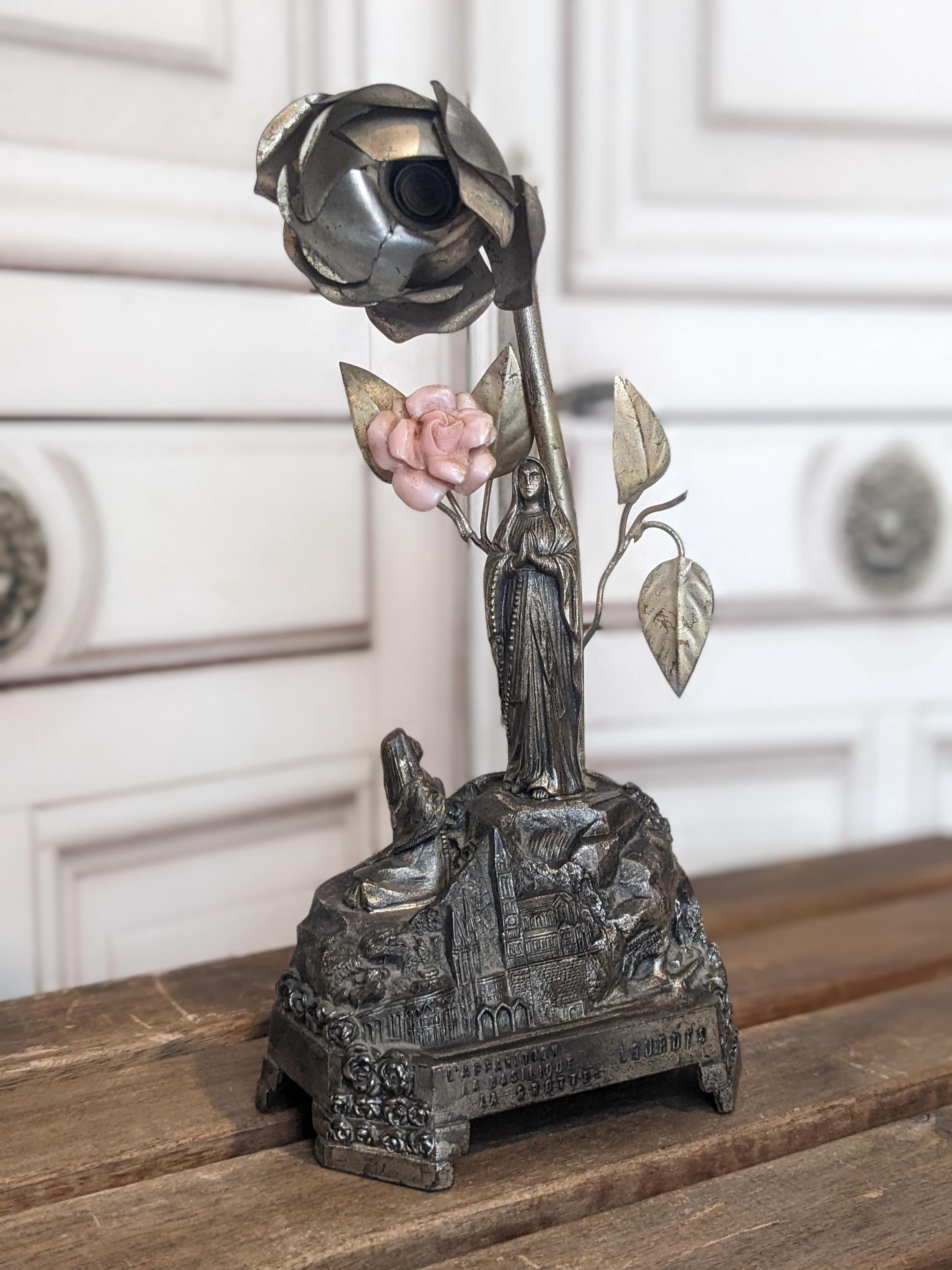 Antique French Souvenir of Lourdes Music Box Our Lady of Lourdes