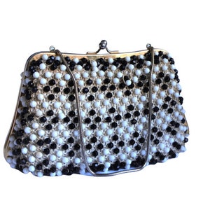Vintage evening beaded faceted bag black and white