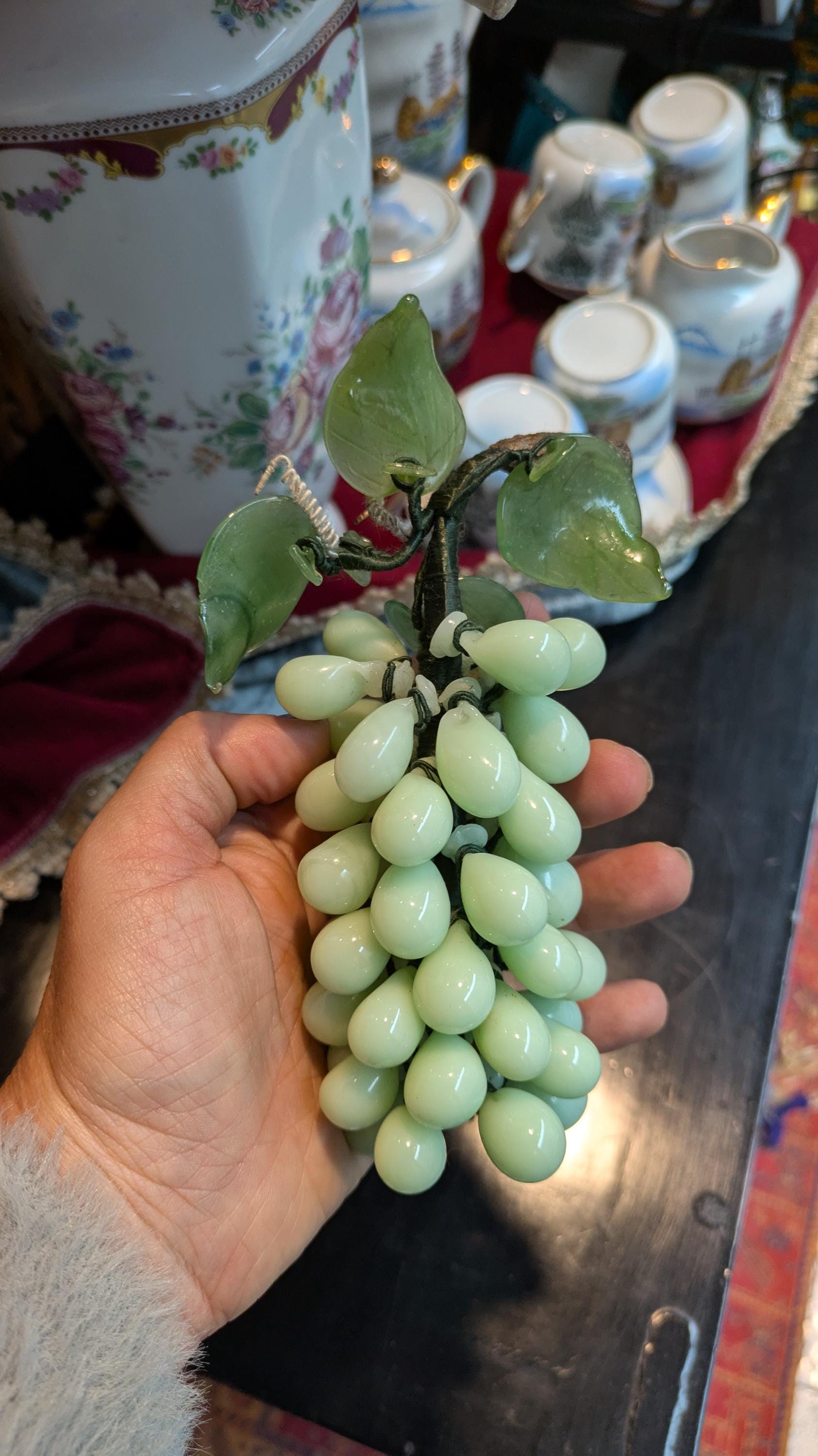 Tour De Cou Vintage Grappe De Raisins, Perles Pâte De Verre Et Métal Doré, Années 70/80