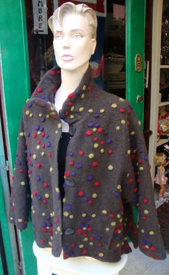 Vintage Jacket Coat Boho Wool Felt multicolor / H… - image 5