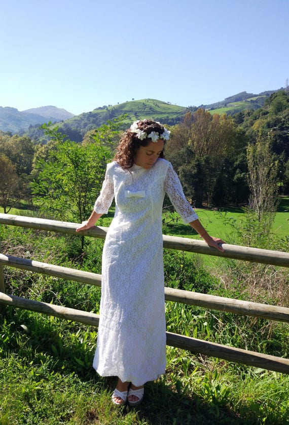 Vintage 60's Maxi White Lace Wedding Dress / Roma… - image 3