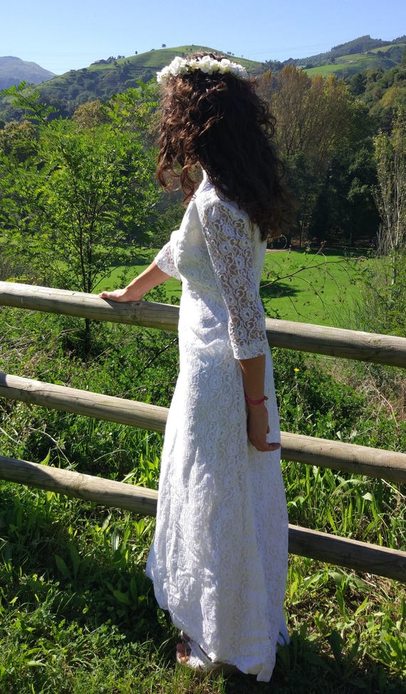 Vintage 60's Maxi White Lace Wedding Dress / Roma… - image 5