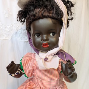 Bambola antica originale Konig Wernicke tedesca con carnagione marrone e occhi sporgenti, personaggio in bisquit, bambola per bambini, alta 18 pollici