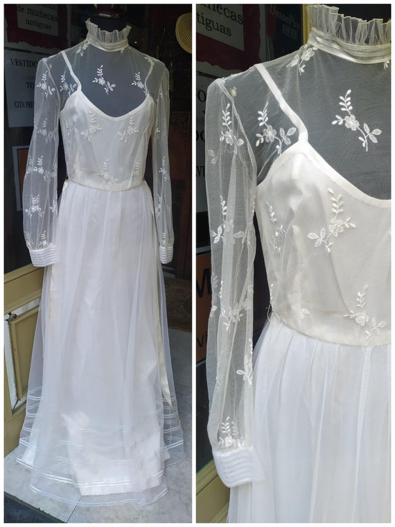 Vintage Wedding dress // 70s Long Dress // Tulle E