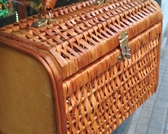 Bolso vintage grande de mimbre/madera / bolso retro / bolso tipo maleta / bolso de mano / bolso hecho a mano