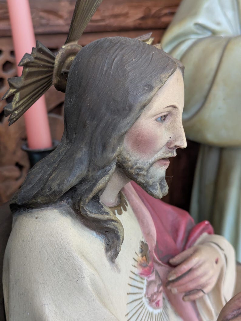 Olot artwork Jesus Sacred Heart, glass eyes, religious statue Arte Christiano Olot image 6