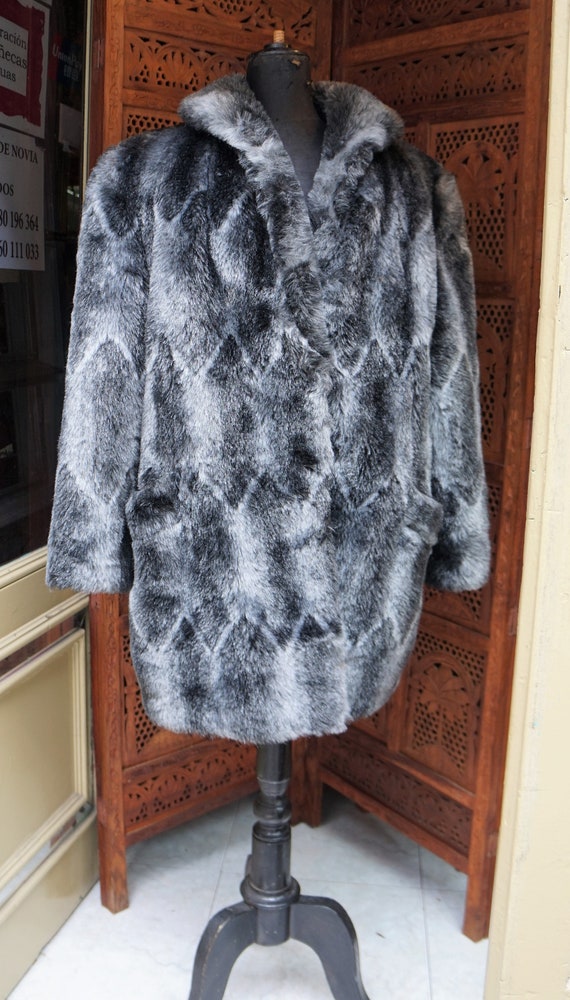 1960s Faux Fur Coat Vintage// Gray Faux fur Coat /