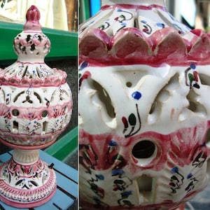 Lampa stołowa z podstawą ceramiczną, malowana ręcznie / Porcelana kwiatowa Lampa biurkowa vintage / Ceramika artystyczna / Lampa stołowa / Oświetlenie