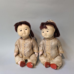 Antiquue Japanese dolls  Ichimatsu Gofun / Pair of dolls vintage