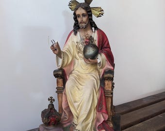 イエス・キリスト像、イエスの聖心のチョーク彫刻、家庭の祭壇用の