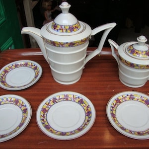 Set of 6 Antique Czecho Slovakian Porcelain Tea colorful/ Cottage home