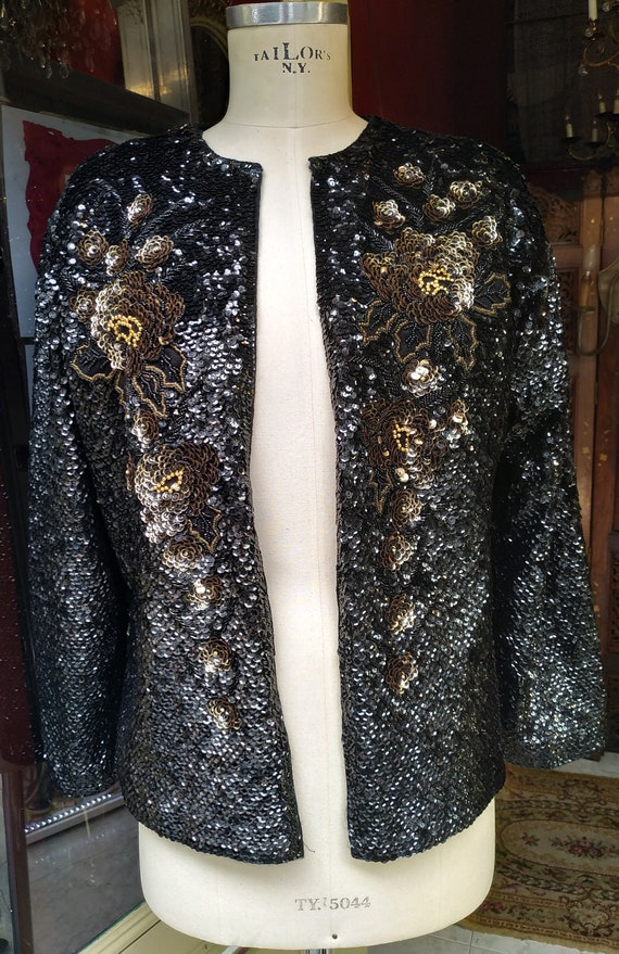 Vintage sequin jacket / Retro Jacket / Flowers em… - image 10