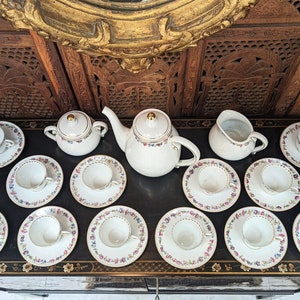 Vintage porcelain coffee set handmade complete 12 services // Paris apartment cottage