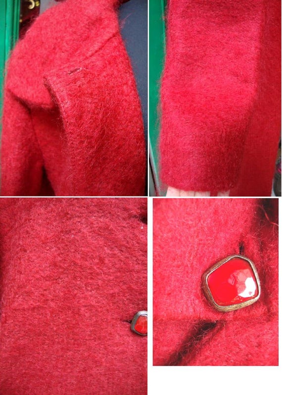 Red Wool  Coat with vintage pink buttons / Vintag… - image 2