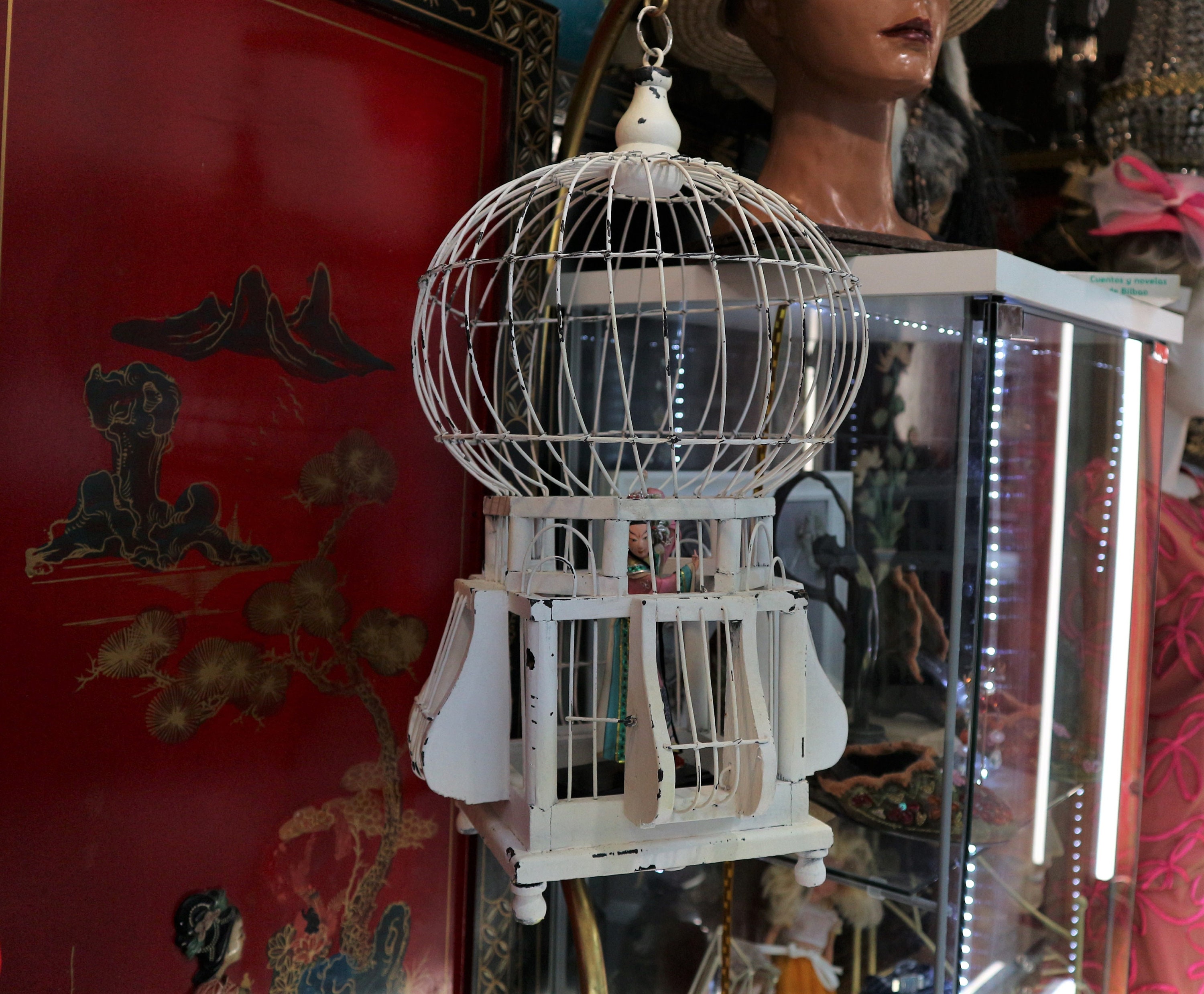 アンティーク 装飾的なバードケージ チュニジア ヴィンテージ チュニジア バードケージ 木製と真鍮製 // ホーム