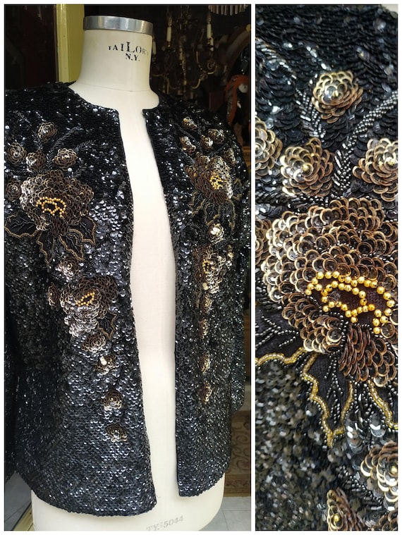 Vintage sequin jacket / Retro Jacket / Flowers em… - image 1