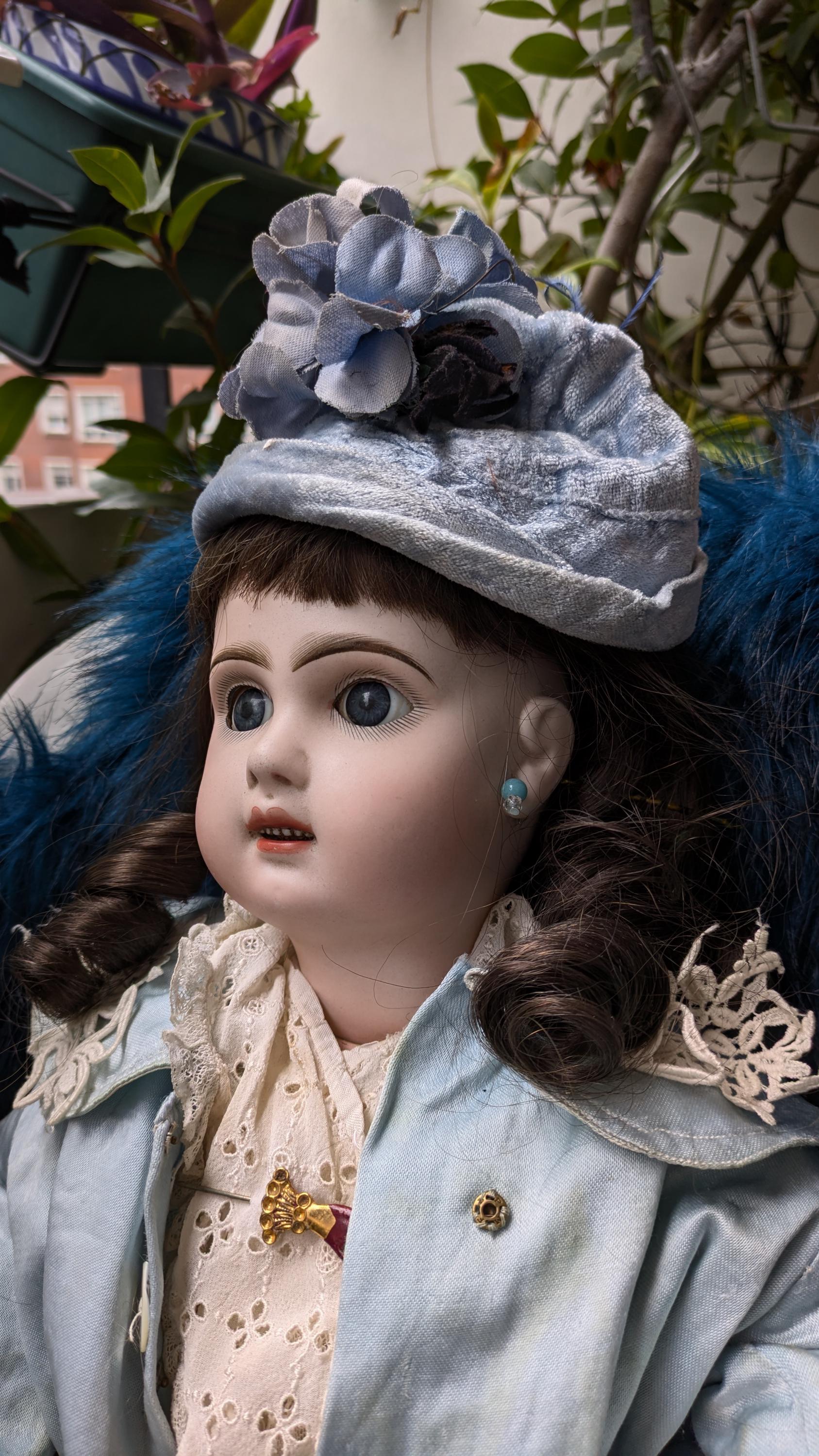 Antique Tete Jumeau Doll 20 Inches Dress and Coat in Blue Antique Tete Jumeau Doll 20 Inches Dress and Coat in Blue