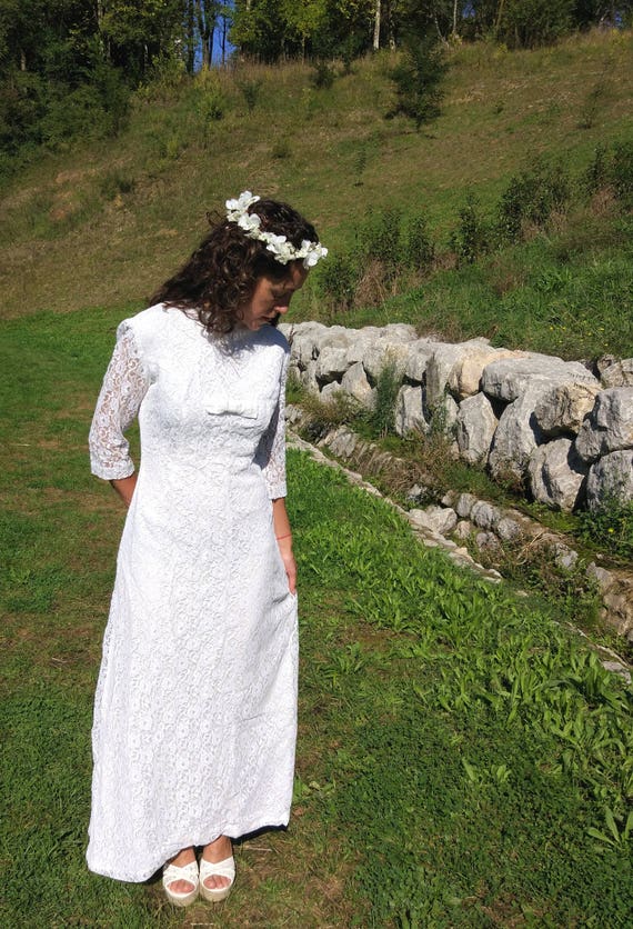 Vintage 60's Maxi White Lace Wedding Dress / Roma… - image 10