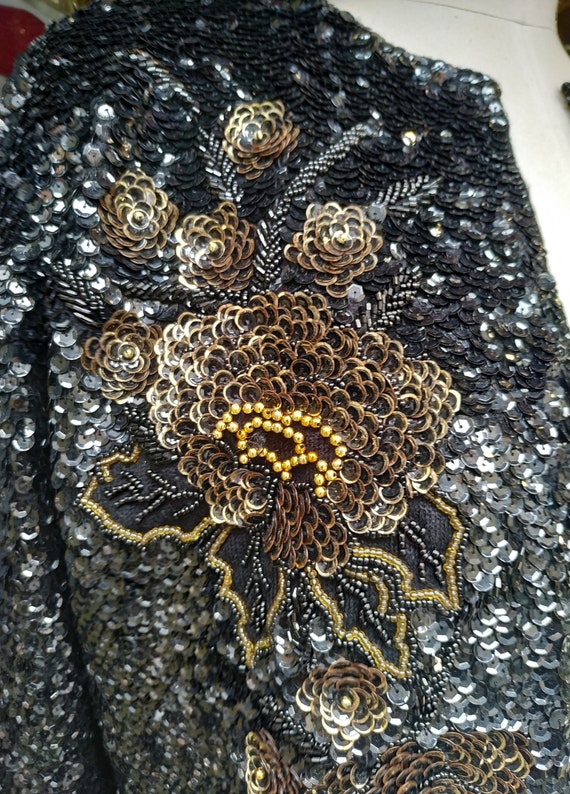 Vintage sequin jacket / Retro Jacket / Flowers em… - image 8