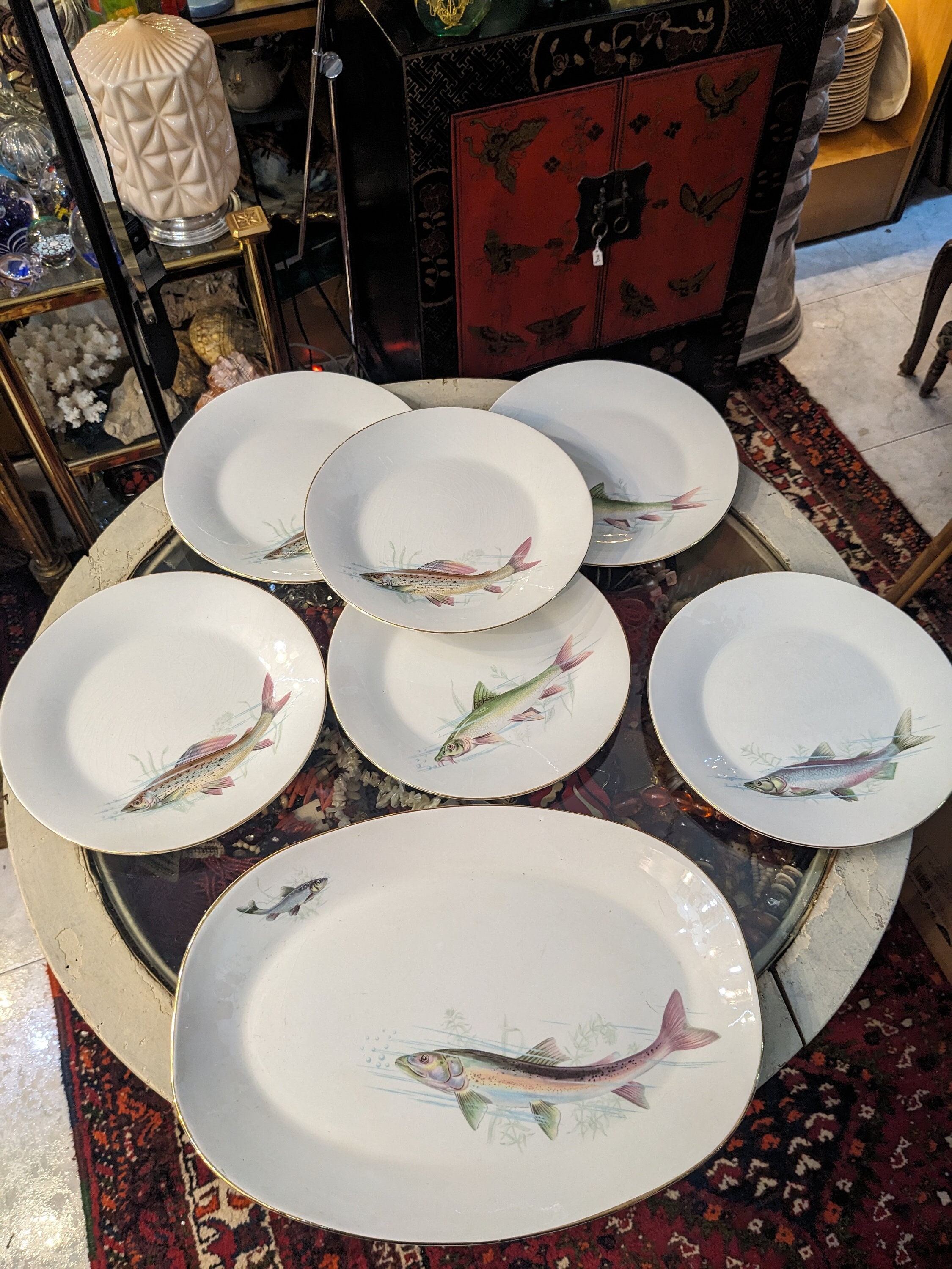 Murphy Home And Garden Dinnerware Fish Six Dinner Plates And Tray