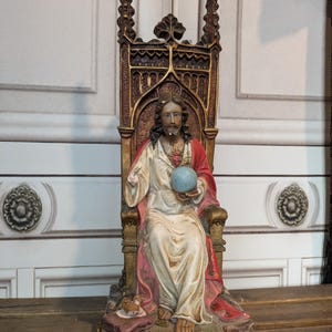 Sacred Heart Jesus Sculpture Polychrome Sacred Heart, Figure of Jesus, Plaster Sculpture Jesus