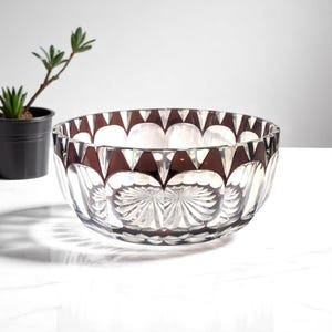 Vintage Belgian val saint lambert brown red centerpiece bowl crystal glass marked