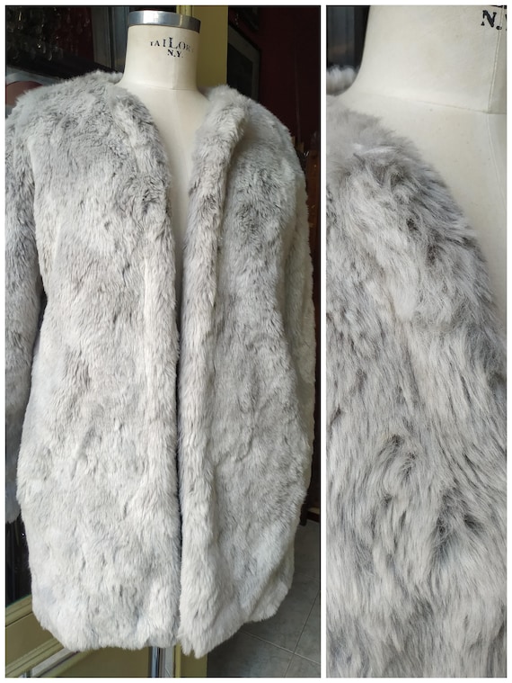 Coat Faux Fur Coat Vintage / Vegan Fur Coat / Silv