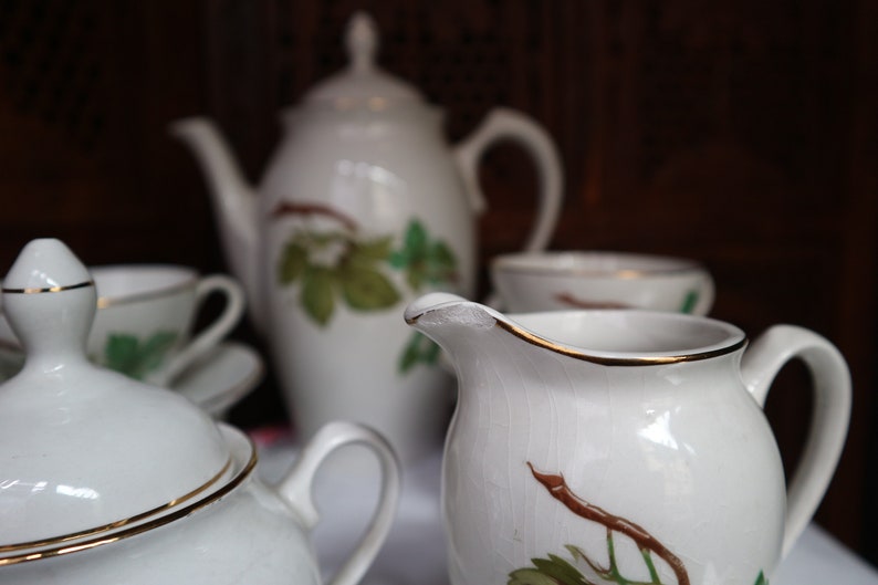 Vintage Thee set porselein gemaakt in Spanje // Home Decor Coffe set met de hand geschilderd afbeelding 7